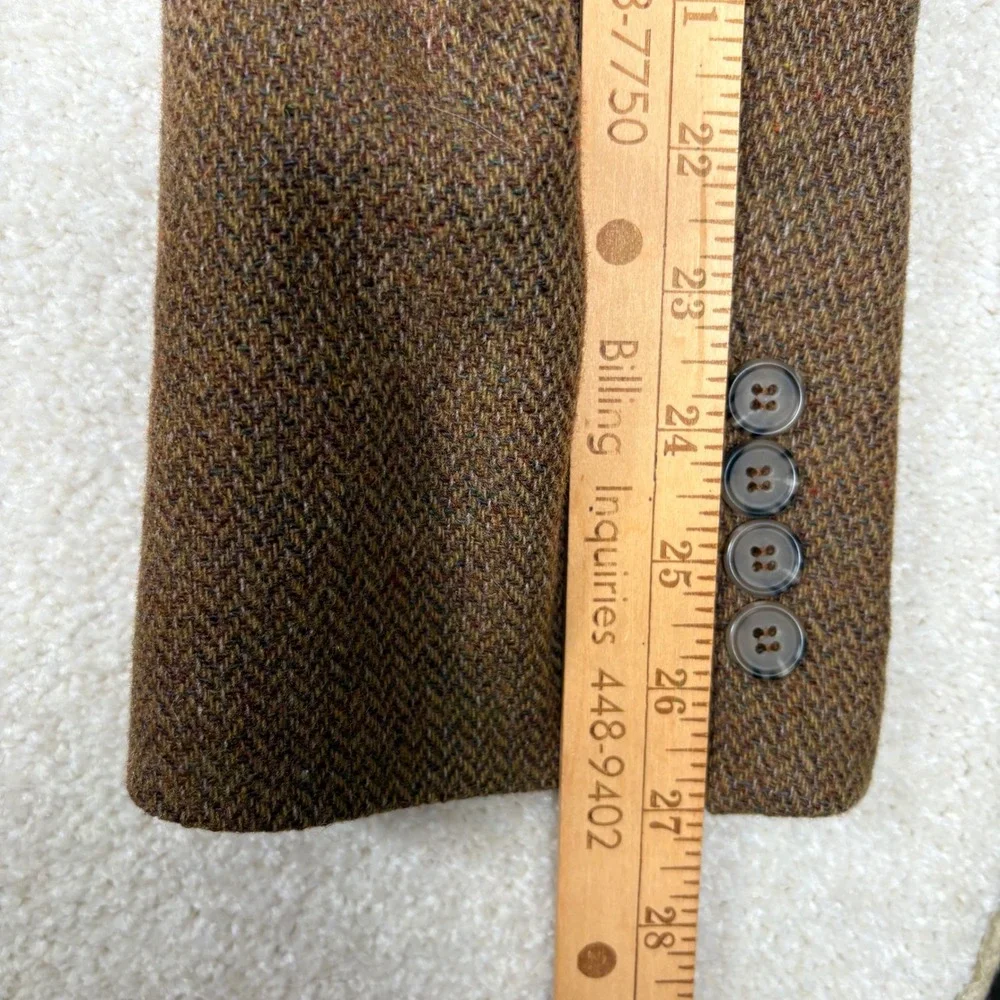 Vtg Oleg Cassini Men Blazer Brown Herringbone Tweed Wool 2 Button Sport Coat 44L